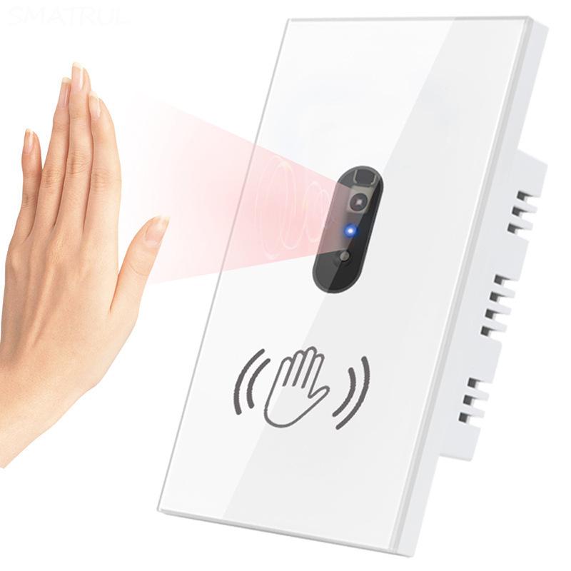 US PC Smart Glass Screen Panel Wall Switches Infrared Sensor Double Pole 90-250V 10A Power Supply 240V Single Pole