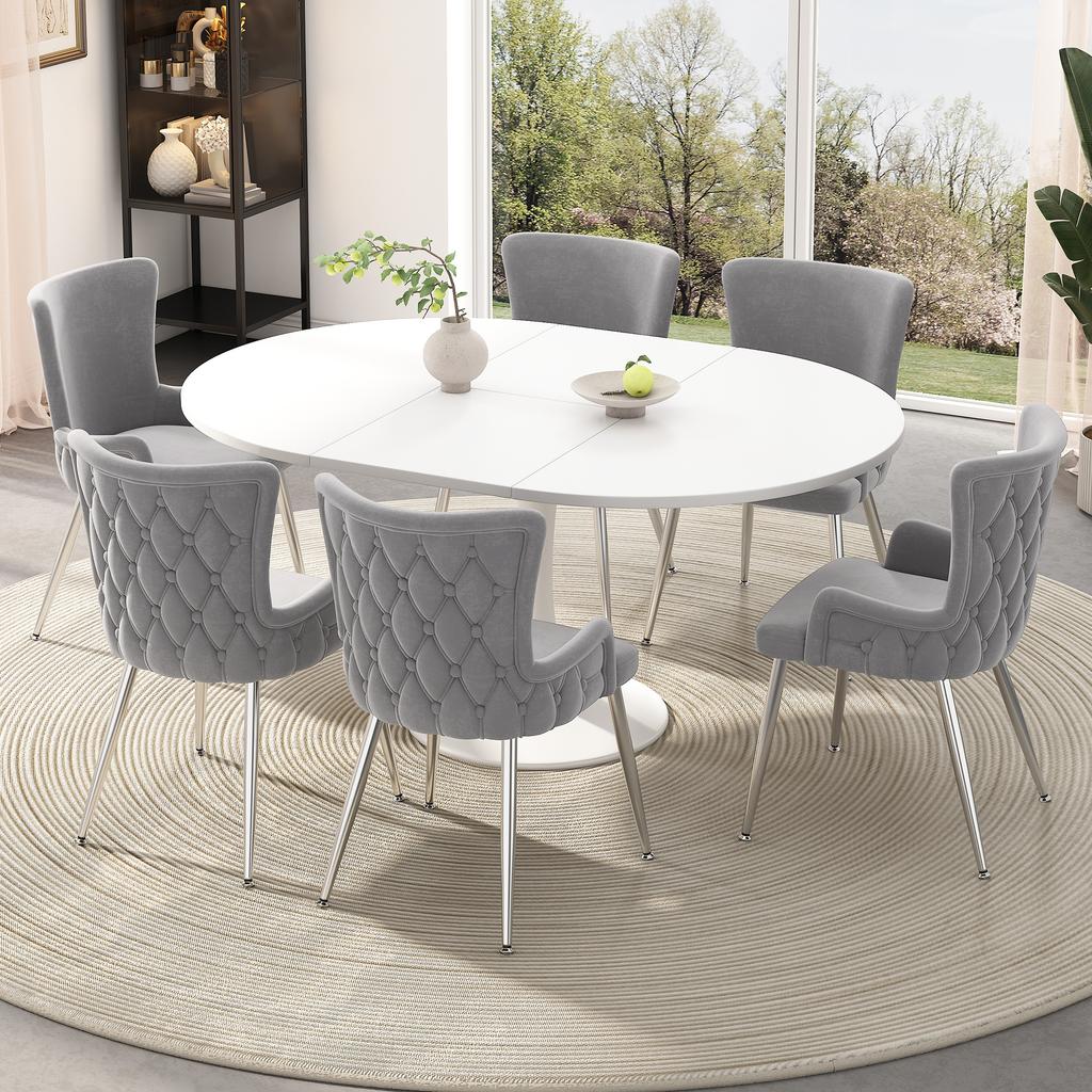 Velvet dining chair, set of 2, luxurious living room/bedroom lounge chair with four silver-colored metal support legs, gray [OLD SKU:N634P184684G]