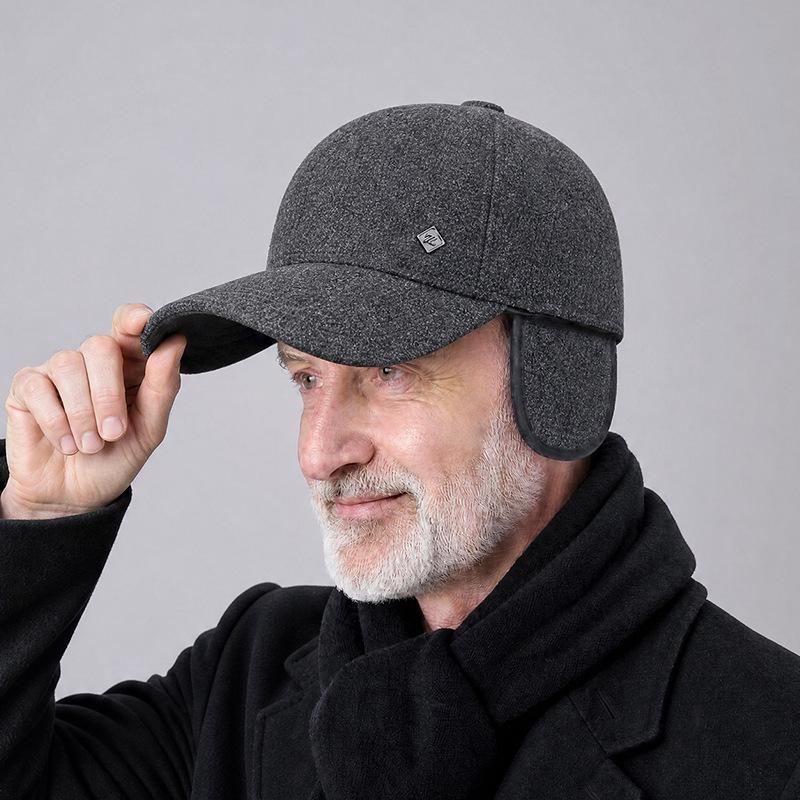 Mens Winter Warm Wool Blend Baseball Cap with Ear Flaps Dad Hat