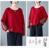 2024 Autumn/Winter Plus Size Retro Ethnic Applique Cotton Knit Women's Loose Round Neck Pullover