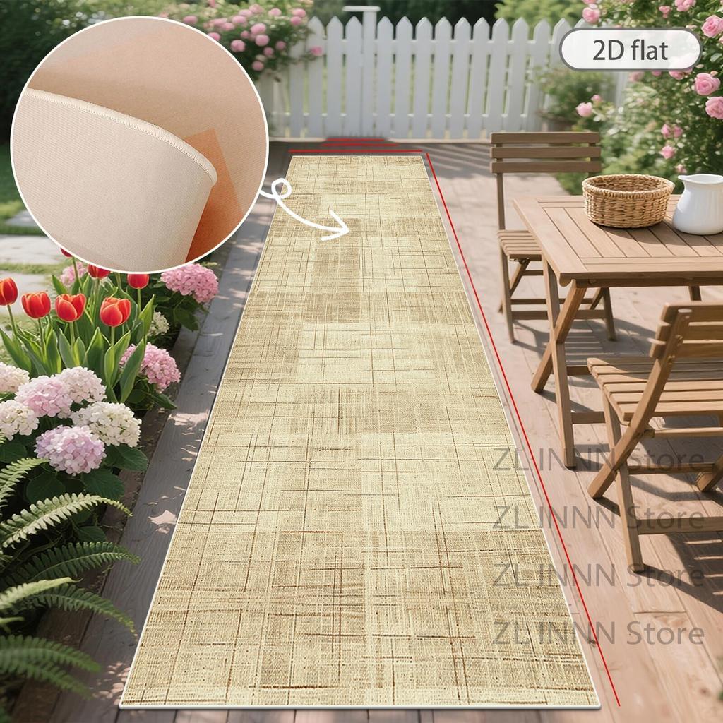 Cream Beige Long Runner Rug Outdoor Patio Non-slip Washable Runner Mat Decoration Home Living Room Kitchen Carpet Track Corridor