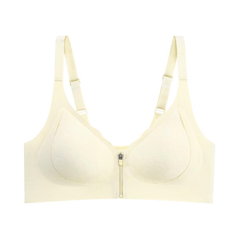 New Seamless Front Zipper Underwear Women's Large Elastic Fixed Cup Pull Large Size Steel Rimless Bra