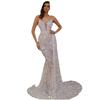 Summer New Women's Dresses Sexy V-Neck Sling Back Gowns with Silver Foil Evening Party Dress