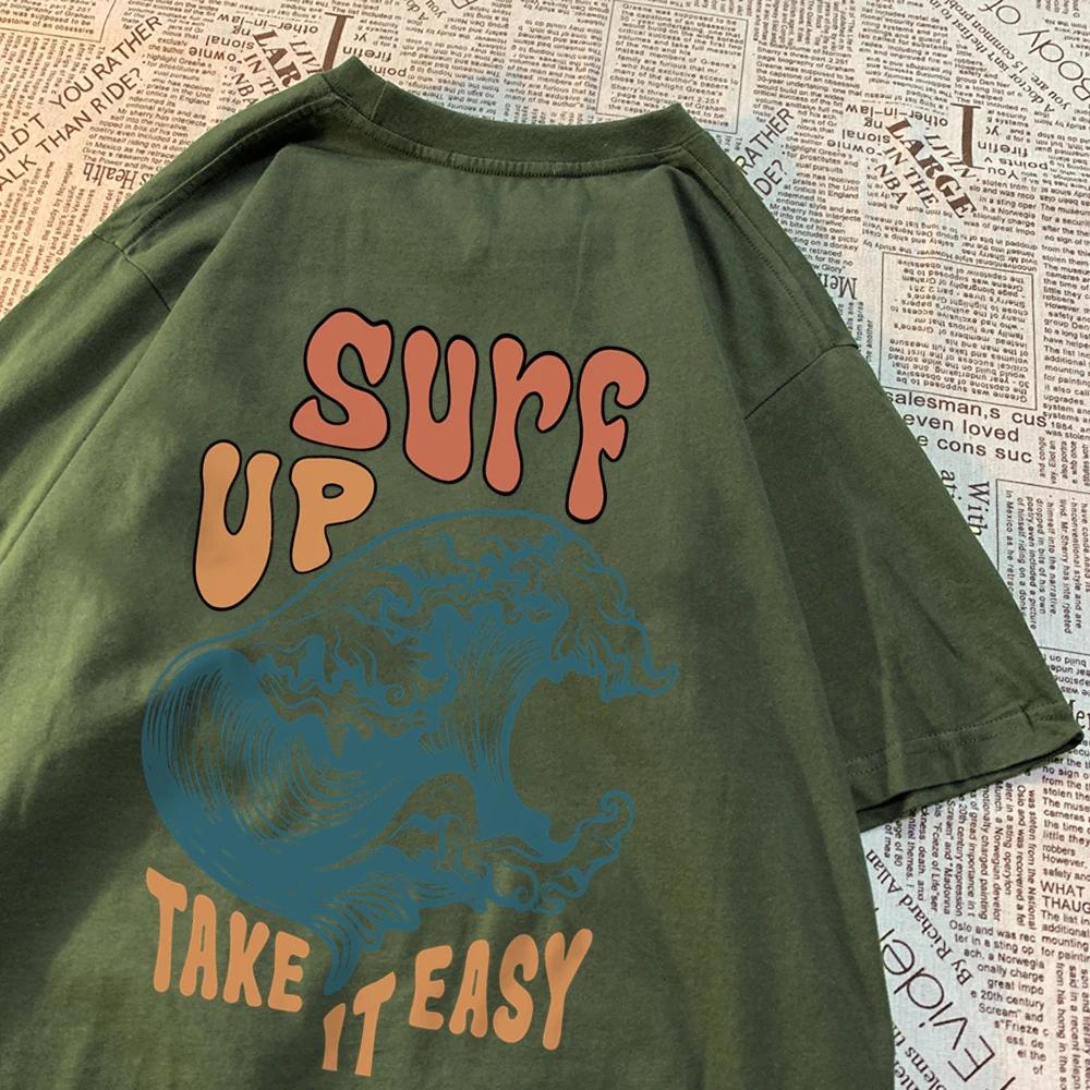 Surf Up Take It Easy Men Women Tshirts Summer Tshirt Breathable O-Neck Short Sleeve Harajuku Loose Tshirt Cotton Couple Tops