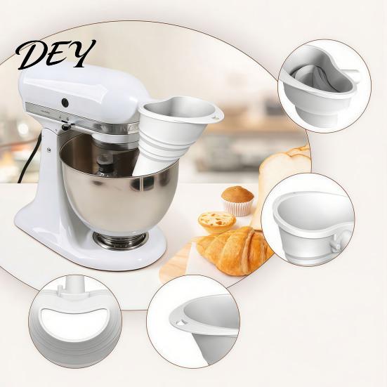 Silicone Flour Funnel for Stand Mixers And Bowl Cover Kitchen Aid Mixer, Mess Free Collapsible Pouring Shield Attachment, 3 in 1 Mixer Accessories