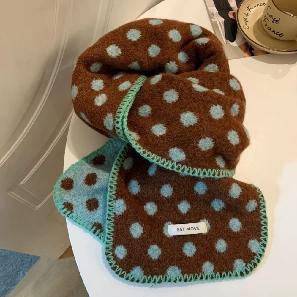 Korean Style Double-Sided Scarf Keep Warm Knitted Scarfves Vintage Polka Dot Scarf  Winter