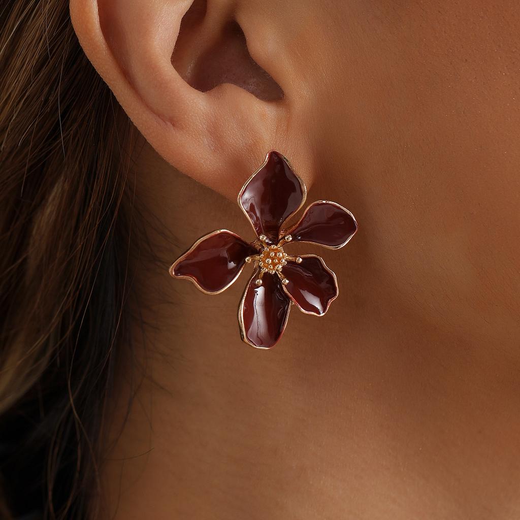Personality Temperament Petal Drop Glaze Stud Earrings ins Colorful Stems Earrings