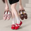 Round head red lace-up ballet 2025 autumn soft leather original single shallow mouth women's shoes casual flat Mary Jane women's single shoes