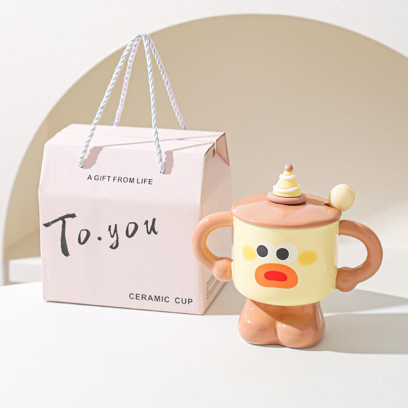 Clown ceramic cup with lid and spoon, mug, girl dormitory cup, household water cup, holiday gift for friends
