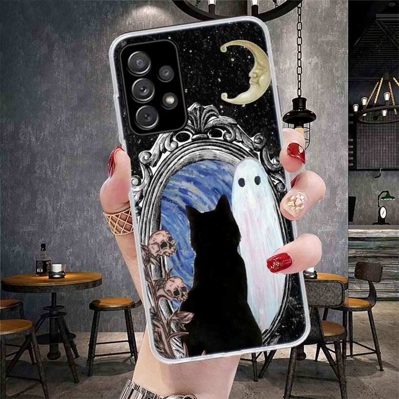 Witch And Cat Colorful Cute Phone Case For Samsung Galaxy A12 A22 A32 A52 A72 A02S A51 A50S A71 A70 A31 A20S Note 20 Ultra S10 A
