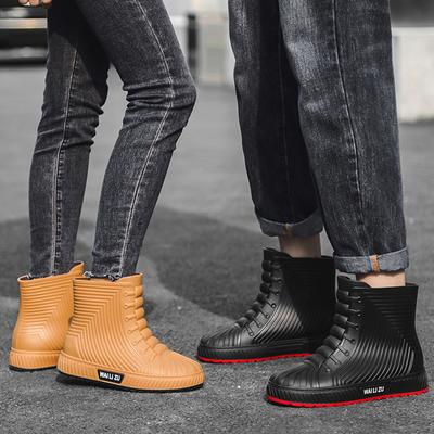 Fashion Women's Rain Boots Rubber Boots Thick Sole Fashion Waterproof Work Boots Unisex Mid Tube Comfortable Non-Slip Water Shoes 36-44