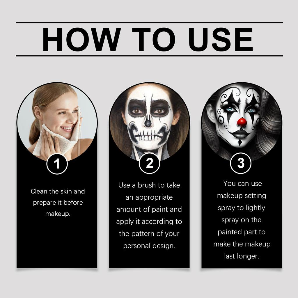 7 Set Black White Red Face Body Paint3 Colors Clown Makeup Kit With Sponge And BrushFace Body Paint For Halloween CosplaySpecial Effect Makeup