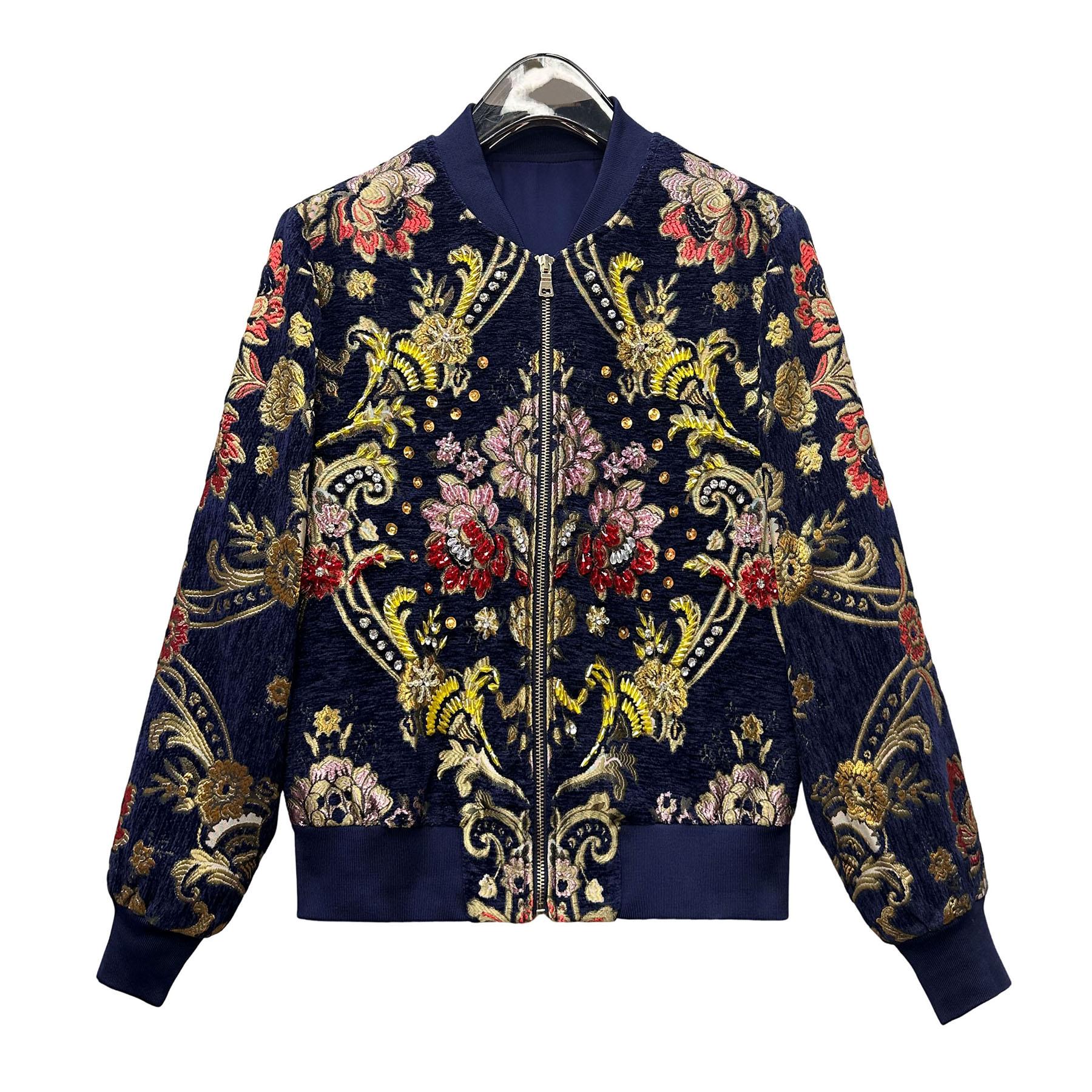 Autumn and winter new women s clothing flocking jacquard texture bronzing embroidery diamond French retro light luxury versatile short coat One size fits all