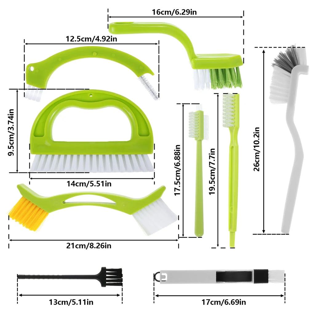 9Pcs Groove Cleaner Brush Set Multipurpose Hand-held Cleaning Brush Deep Cleaning Reusable Tile Joint Scrub Brush NEW