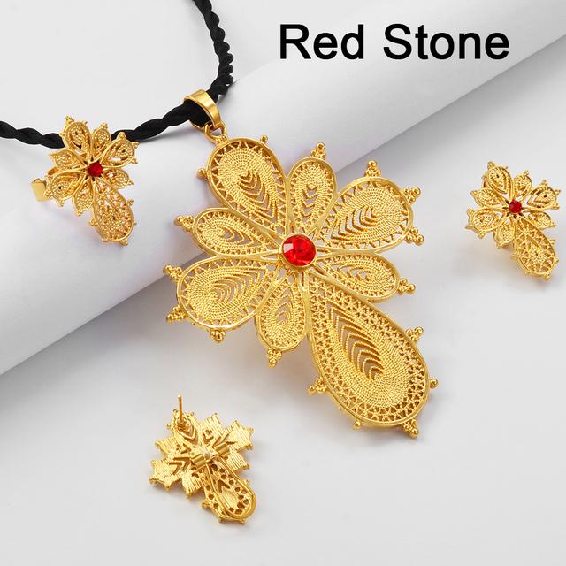 

Anniyo Эфиопские комплекты ювелирных изделий Крест кулон Ожерелья Серьги Кольца Серебро/золото Цвет Африканский Эритрейский Хабеша Свадебные #139216