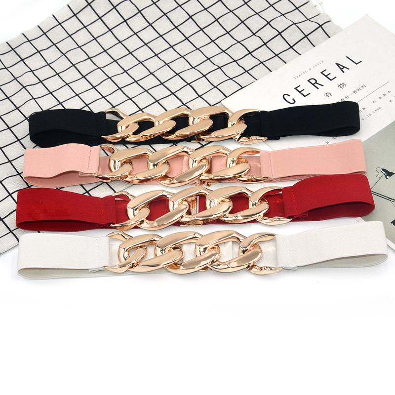 Zlatý řetízkový pás Elastické stříbrné kovové pásy pro ženy Strečové cummerbunds