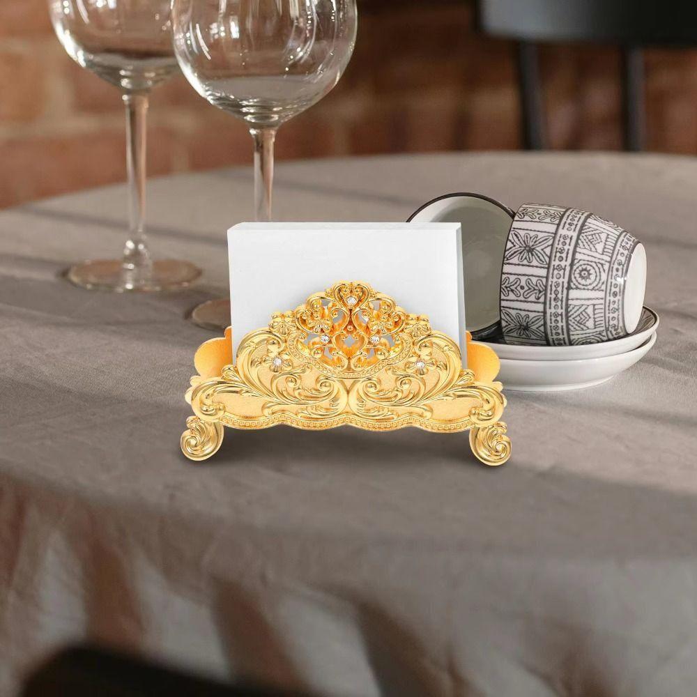 European Style Napkin Holder Desktop Ornament Gold Tissue Box Metal Paper Dispenser Restaurant