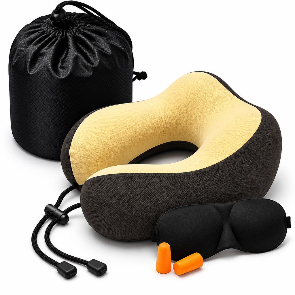 Portable Memory Foam U-Shaped Neck Pillow - Travel Sleep Support and Comfort