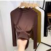 Women‘s Stand Collar Long Sleeve Slim Fit T-Shirt Solid Ribbed Casual Top Tee