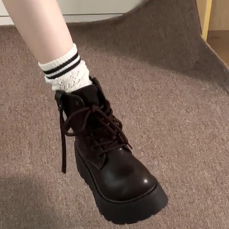 Chunky Platform Heel Women Ankle Boots Fashion Lace Up Shoes Autumn Winter Short Booties  De Mujer