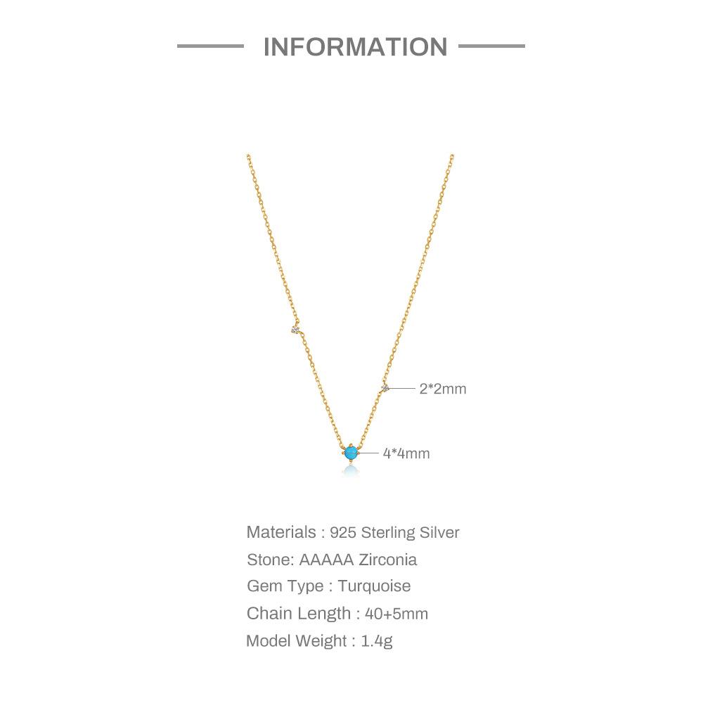 Simple Wind S925 Sterling Silver Stacked Diamond Turquoise Design Stacked Women'S Engagement Necklace