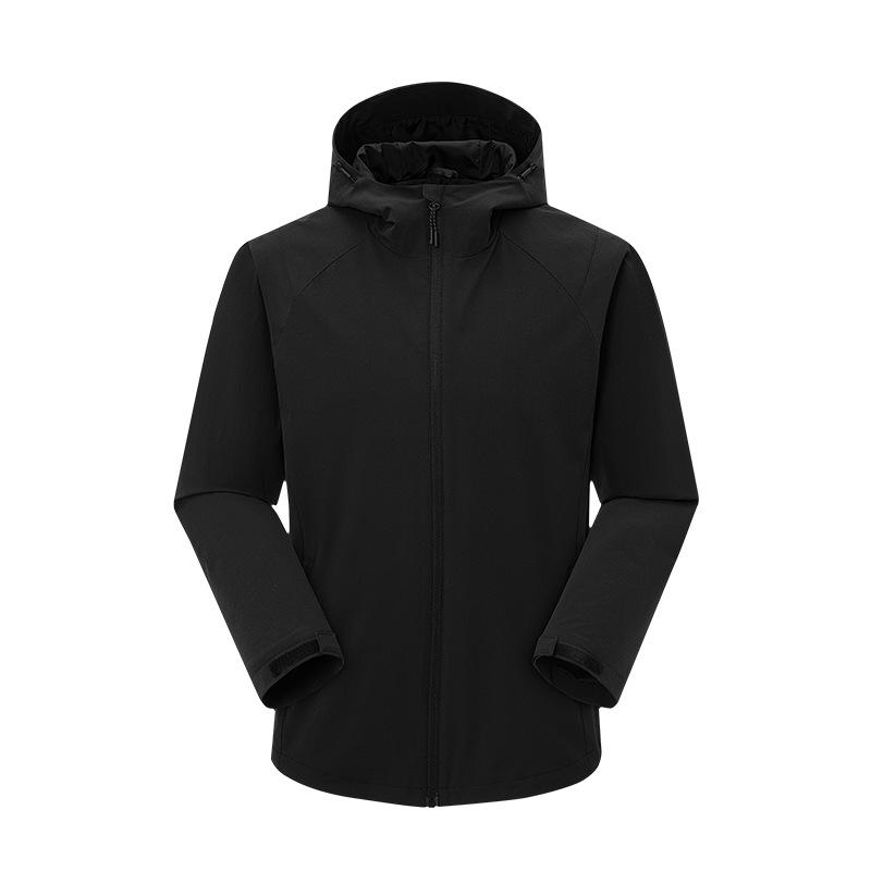 

Elastic trench coat men s hooded loose casual jacket outdoor sports breathable comfortable solid color coat women 4XL чёрный