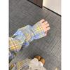 Women's Retro Yellow Blue Plaid Long Sleeve Shirt - High-End Fall Outerwear