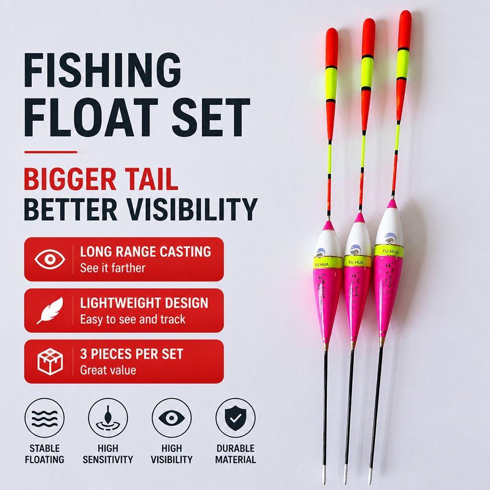 3pcs Mix Color Fishing Floats Set Mix Size Fishing Light Stick Buoy Bobber Floats  Outdoor Use