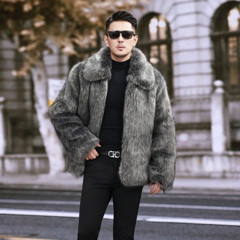 

2025 Winter New Light Luxury Faux Fox Fur Coat Short Men s Versatile Stylish Casual Silver Fox Jacket Silver Gray XL