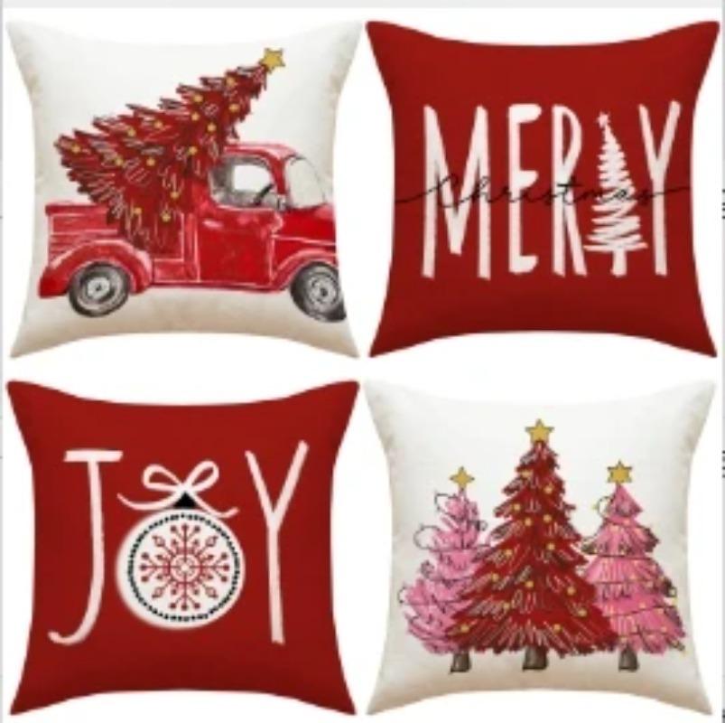 45x45cm Christmas Pillow Covers Set of 4,Winter Decorative Pillow Case, Merry Christmas Tree Cushion for Home Sofa Xmas Decor