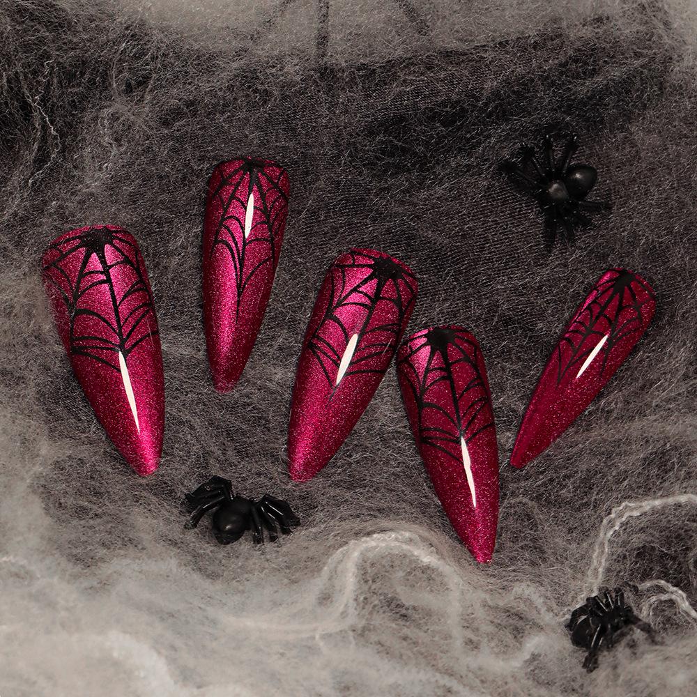 24 Stycken Bär Naglar Lösnaglar, Röd Kattöga, Halloween Nagelkonst, Europeiska och Amerikanska Spetsiga Nagelbitar