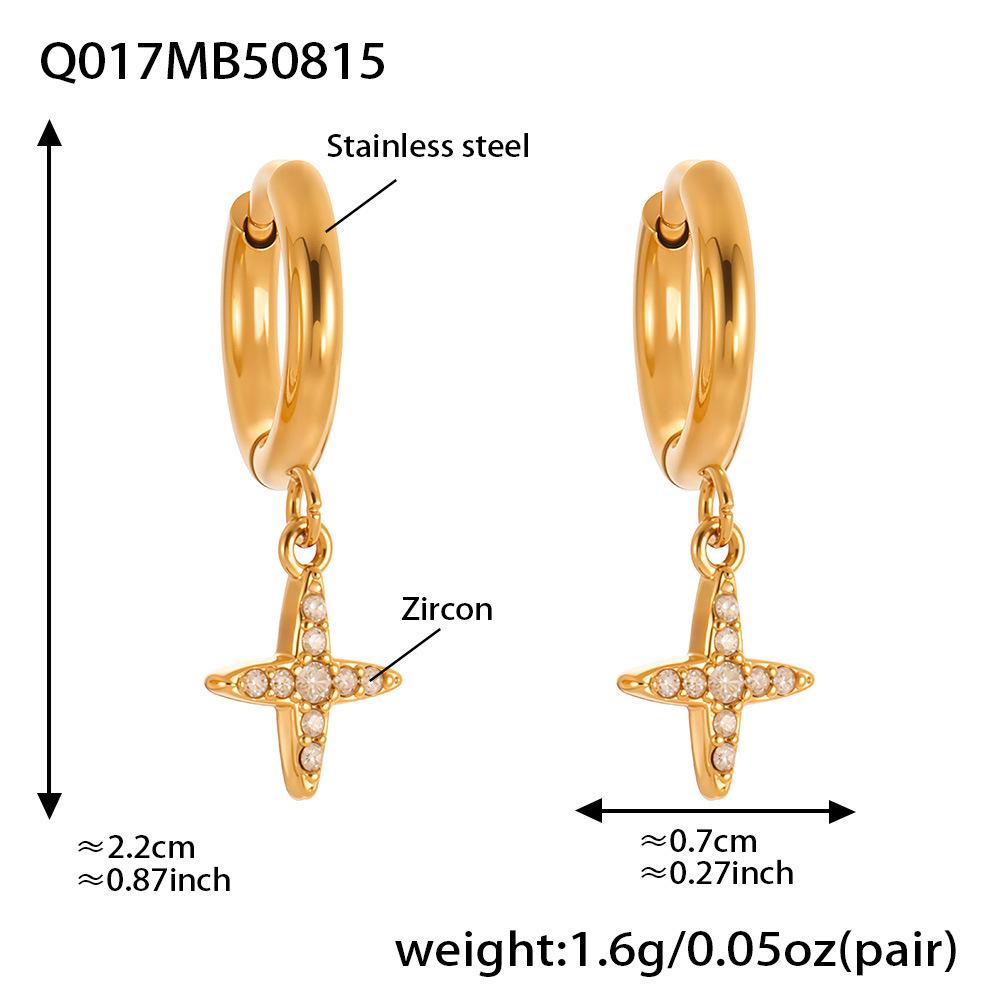 18k Gold-Plated Stainless Steel Zircon Cross Earrings – Minimalist Luxury Style