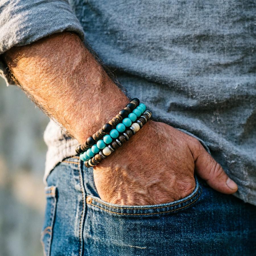 Herren Mehrschichtiges Lavastein Holz Perlenarmband Set Natürliche Kokosnussperlen Heilendes Armband Lässiger Schmuck Perfektes Geschenk Für Ihn