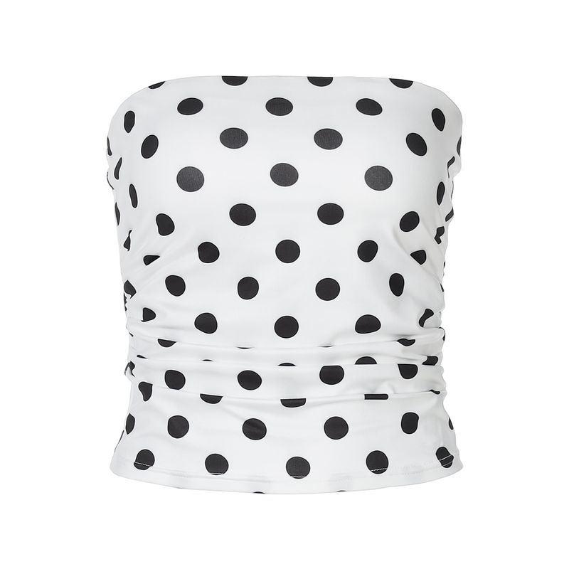 Shemoda Summer Easiest for Match Polka Dot Print Pleated High Waist Silm Sexy off-Neck Tube Top Vest Tops Women
