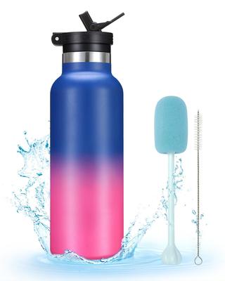 Cold Insulated Water Bottle 500ml Straw Water Bottle Vacuum Insulated Stainless Steel Thermos Lightweight Portable Leak Proof Bottle Gradient Matte