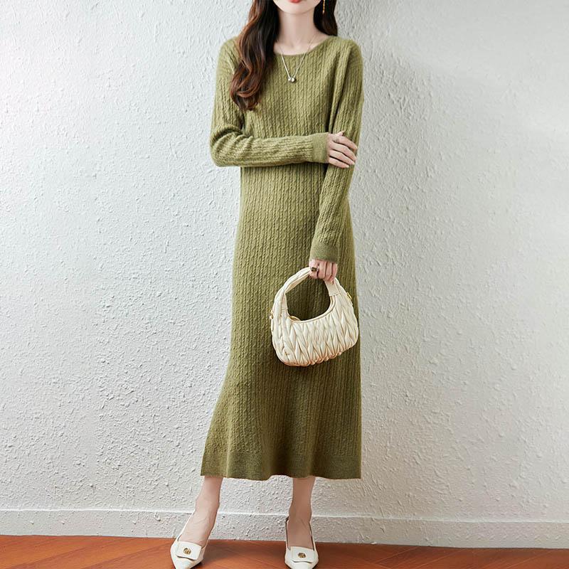 Women Sweater Dress 100% Wool MODERN NEW SAGA O-neck Knit Long Pullover Winter Jumpers Wool Long Dress Female