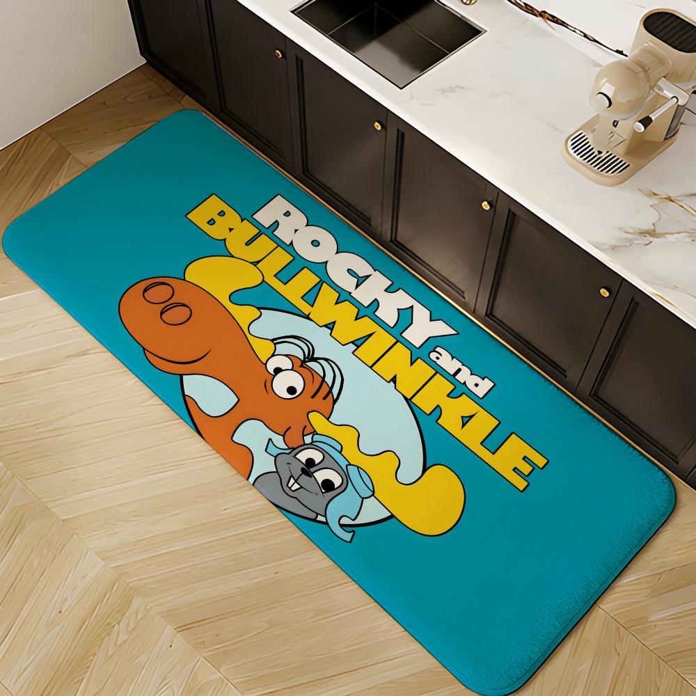 Cartoon r-Rocky & b-Bullwinkle Floor Mat Soft Flannel Entrance Door Mat Non Slip Absorbent Bathroom Bedroom Floor Rug