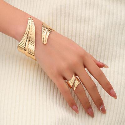 Geometric Leaves Cross Opening Bracelet Set Premium Vintage Banquet Vacation Daily Accessories