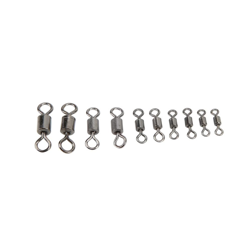 500PCS High Carbon Steel Rolling Barrel Fishing Swivels 4# 6# 8# 10# 12# Heavy Duty Fishing Bearing Swivels Mini Black