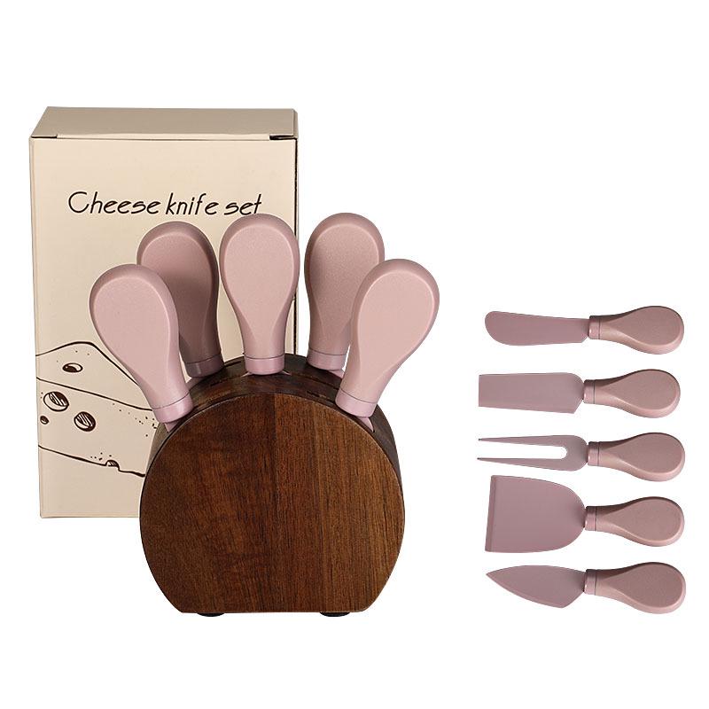 Käsemesser & Gabel Geschenkset mit Akazienholzsockel - 6-teiliges Buttermesser-Set