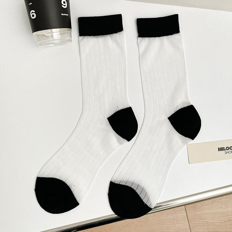 Women Socks Spring Summer Ultra Thin Stockings Japanese Style Bamboo Fiber Transparent High Long Tube Mesh Socks Fashion Female