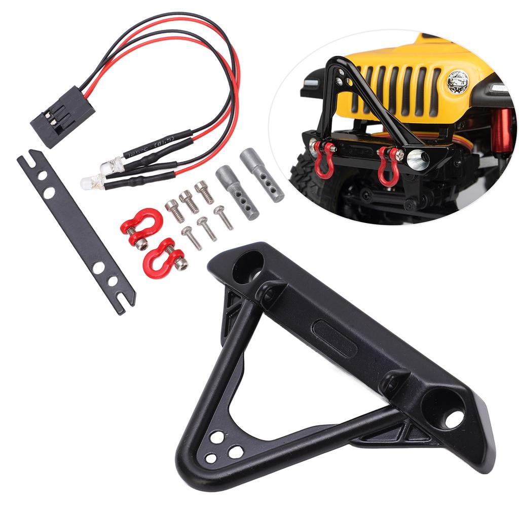 RC Car Bumper High Hardness Iron Front Bumper with 2LED for Axial SCX24 1/24 Remote Control Car