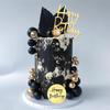 24PCS Man  Black Gold Ball Happy Birthday Cake Topper Decorations for Black Boho Wedding Boy Birthday Party Baby Shower Supplies
