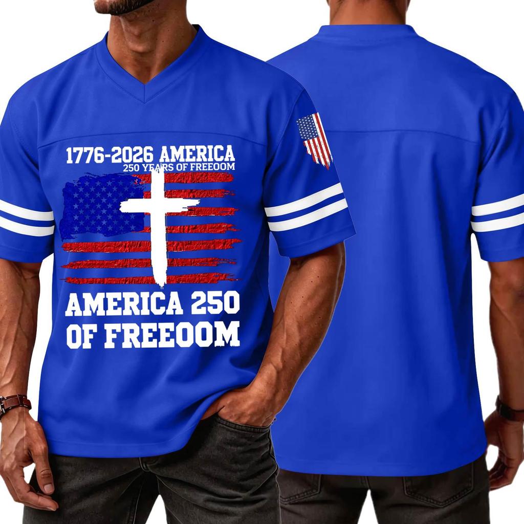 Men's V Neck Short Sleeve Sports T Shirt Casual Athletic Jersey with Independence Day Patriotic Print America 250 Freedom Graphic Tee