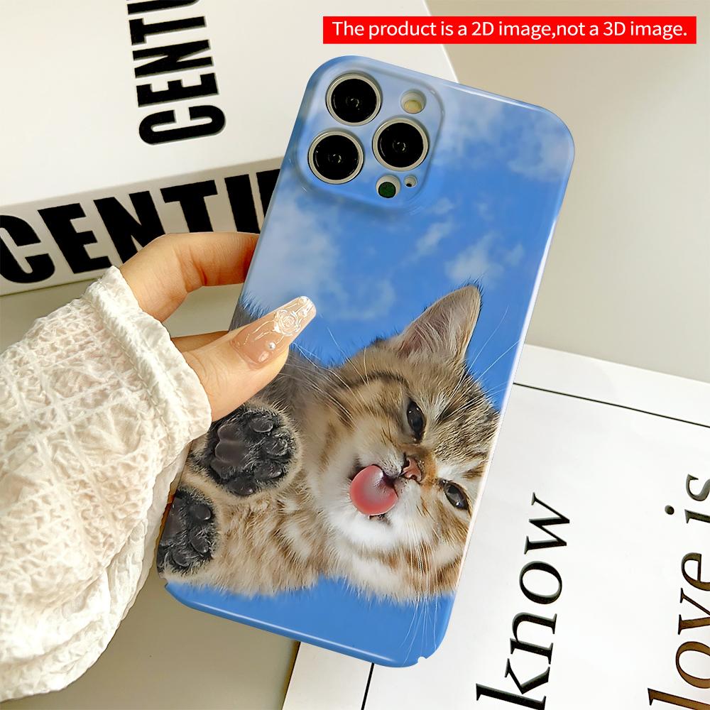 Cute Kitten Licking Sky Background Phone Case All Inclusive Film Hard Phone Case, Compatible with iPhone 18 Pro Max 17 16 15 14 13 12 11