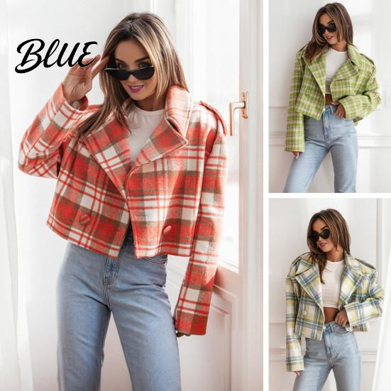 Short Design Plaid Jacket Fall Winter Women Turn-down Collar Print Long Sleeves Loose Lapel Coat Cardigan Button Decor English Style Type Outerwear