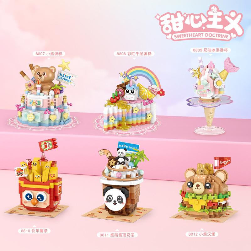 Creative Dessert Electrical Mini Particles, Loz Building Blocks Panda Assembly Decoration,Educational Boys and Girls Kids Toys