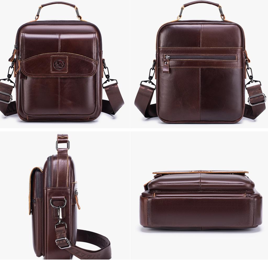 Men Genuine Leather Crossbody Backpack for Business and Commuting, Large Capacity