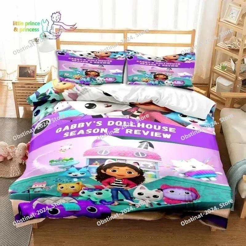 Gabby's Dollhouse Cartoon 3D Bedding Set Printed Single Comforter Quilt Bed Duvet Cover Pillow Case 3 Pieces Set Kids Adult Size