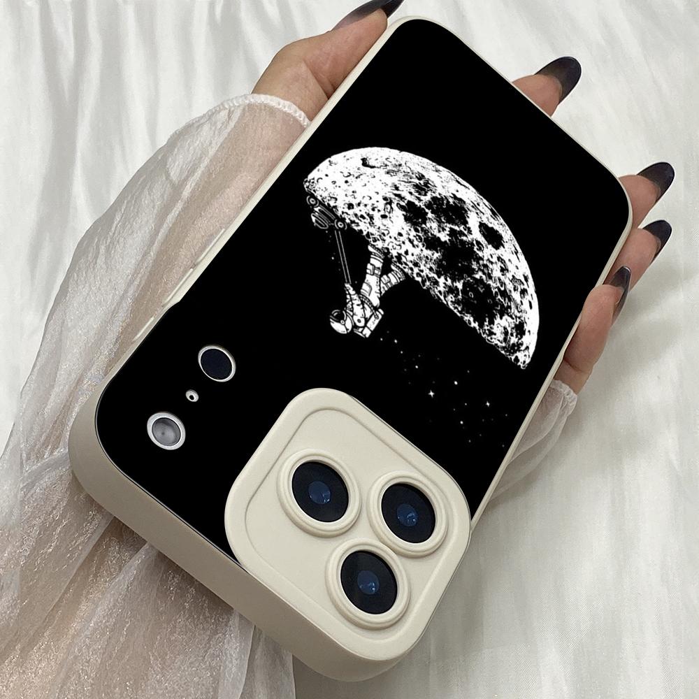 M398 Space Moon Astronaut Black Design Angel Eyes Soft Phone Cases for iPhone Samsung Galaxy Xiaomi Rdemi Huawei Honor Infinix Realme All Model Case